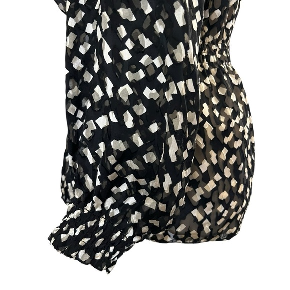 THEORY Size Small Silk Blend Black Cream Burnout Print Long Sleeve Boho Top - Picture 10 of 15